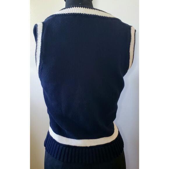 Brandy Melville John Galt Navy Blue & White Striped Cable Knit Sweater Vest Sz M - Picture 3 of 9